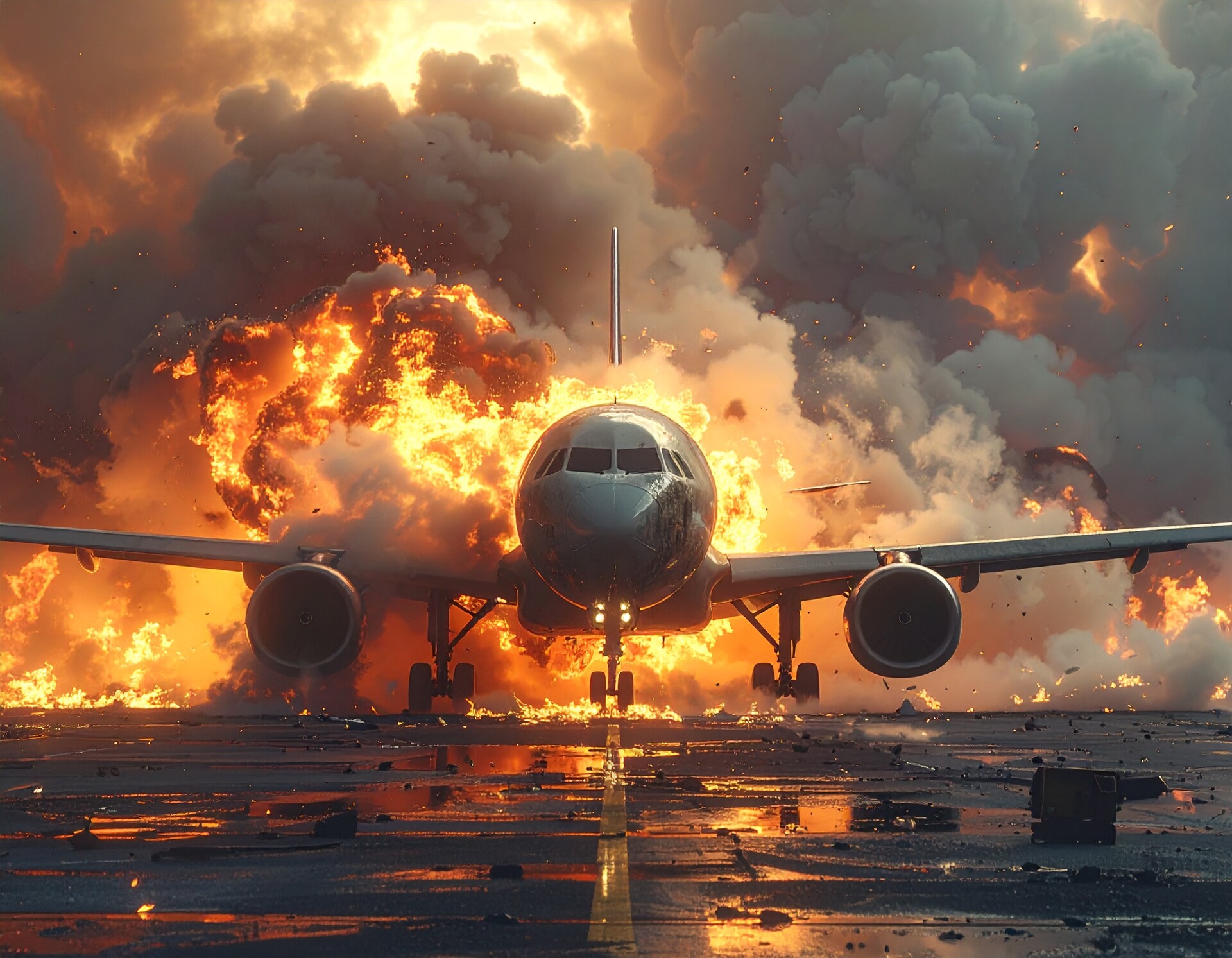 Burning passenger plain
