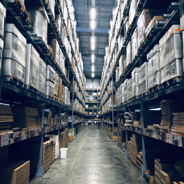 A large filled warehouse