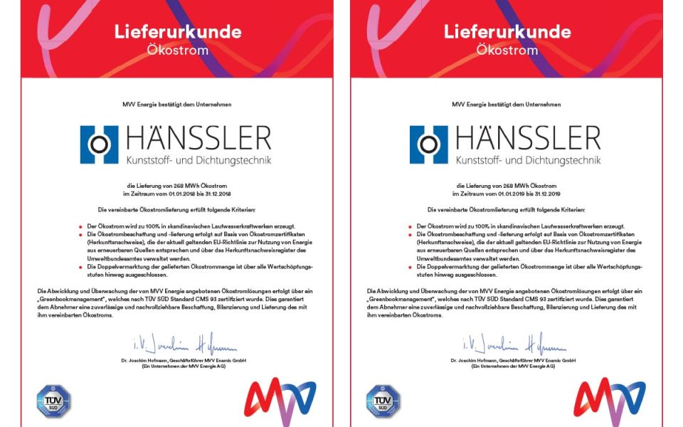 2019 erneut grüner Strom bei Hänssler!